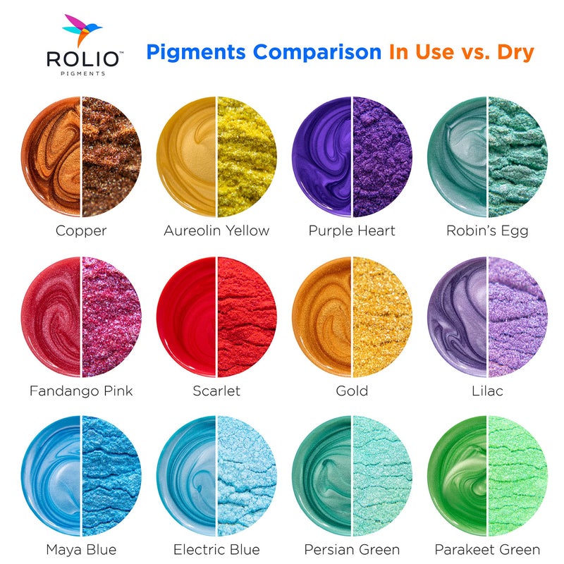 Rolio Premium Mica Powder Pearlescent Color Pigment - Art Set for Epoxy Resin - for Soap Making, Nail Polish, Lip Gloss, Eye Shadow, Slime & Candle Jars - 10g, 24 Jars - (Original Set) - Image 2